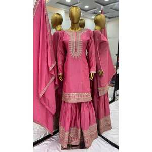 Haut taille XL pour femme-ensemble Plazzo et Dupatta avec broderie lourde pour look de fête - Product Image 1