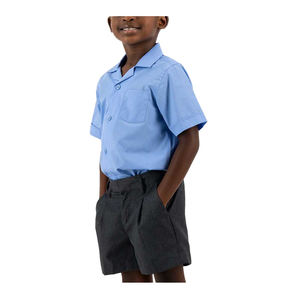 Camisa de Uniforme Escolar para Niños de Primaria, Azul, Manga Corta, Poliéster/Algodón Oxford con Detección de Agujas, Unisex - Product Image 3