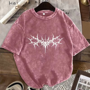 Camiseta Gráfica Vintage Lavada, Unisex, Estilo Urbano, Oversize, de Algodón, con Estampado Retro, Informal, de Manga Corta - Product Image 1