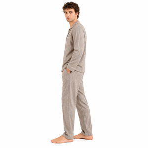 Men Striped Polyester/Rayon Woven Fabric <b>Pajama</b> <b>Set</b> Long Sleeve Button Sleepwear Winter Warm Soft Breathable <b>Couple</b> Plus Size - Product Image 2