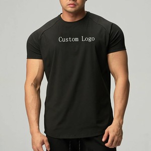 Camiseta Negra de Manga Corta con Cuello Redondo y Corte Ajustado para Hombre, 100% Algodón Jersey, Secado Rápido, Logotipo Personalizado, OEM, ODM, Venta al Por Mayor - Product Image 1