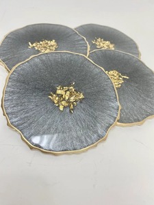 Handmade Resin Craft Coasters with Natural Stone Detailing Gold Flake Finish Stylish Tabletop Drink <b>Protection</b> Set - Product Image 3