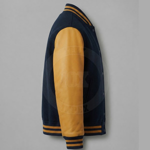 Veste Letterman en laine mélangée style streetwear, manches contrastées, patch brodé, fermeture à boutons-pression, veste d'hiver pour tous les jours - Product Image 3