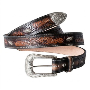 Ceinture en cuir pleine fleur estampé style western à boucle gravée florale, trois pièces, pour hommes et femmes, collection 2026, vente chaude - Product Image 3