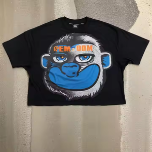 Camiseta Gráfica Extra Grande Personalizada con Estampado de Cara de Mono Azul, 100% Algodón, Ropa Urbana para Hombre, Mujer, Unisex, OEM, ODM, Venta al Por Mayor - Product Image 3