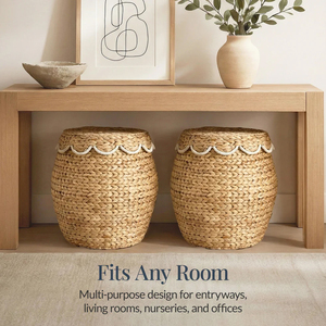 Scalloped Water Hyacinth <b>Storage</b> Tote Basket with Lid Handmade Natural Eco Friendly Home Decor Organizer Hot Sale - Product Image 6