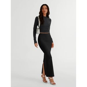 À la mode 2025 reine femmes longue Maxi moulante jupe taille haute Slite basique jupe crayon élastique respirant serré grande taille robe - Product Image 2