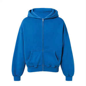 เสื้อแจ็คเก็ตมีฮู้ดสีน้ำเงินล้วนแบบสบายๆ ซิปหน้า ผ้าฝ้ายเนื้อนุ่ม อุ่นสบาย สไตล์สตรีทแวร์ ใส่ได้ทั้งชายและหญิง ไซส์ใหญ่พิเศษ สำหรับฤดูใบไม้ร่วงและฤดูหนาว - Product Image 4