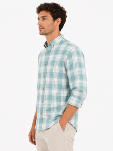 <b>Men</b> Aqua Blue <b>Flannel</b> Plaid Check <b>Shirt</b> with Long Sleeves Button Collar Casual Full Sleeve Classic Checkered Pattern 4XL - Product Image 4