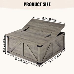 Tavolino da Caffè Rustico in Legno Stile Fattoria da 36 Pollici con Piano Quadrato Incernierato e Ampio Vano Portaoggetti per Soggiorno e Cocktail Hour - Product Image 6