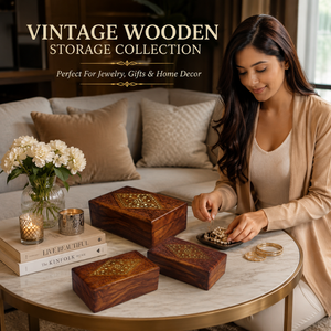 Premium Set of Three Handcrafted Wooden Storage Boxes Vintage Jewelry Organizer <b>Case</b> for Necklace Rings Earrings Cosmetic Gift - Product Image 3