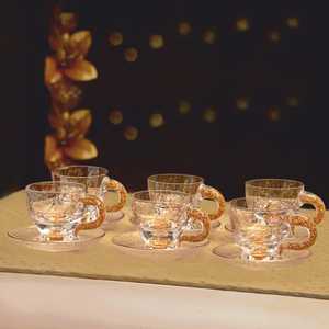 Juego de Tazas y Platos de Cristal Jade International, 6 Piezas, con Asas con Láminas de Oro de 24k, Diseño Vintage para Fiestas, Regalos, Té - Product Image 4