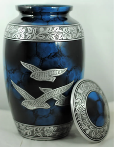 Blue Aluminum Cremation Urn Metal Memorial <b>Keepsake</b> Casket with Silver Pattern Custom Printing <b>for</b> Adult <b>Ashes</b> - Product Image 5