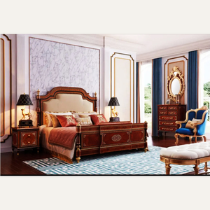 Ensemble de meubles de chambre à coucher en bois massif classique de luxe, style européen, lit rembourré pour appartement - Product Image 3