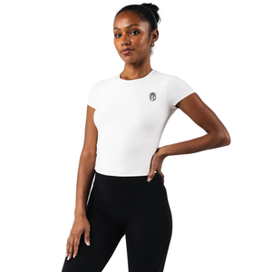 Camiseta de Manga Corta de Doble Capa para Mujer, con Encaje Blanco, Suave y Elástica, para Gimnasio, Yoga, Entrenamiento - Product Image 2