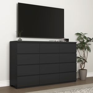 Comò Moderno in Legno Nero con 12 Cassetti, Ampio Spazio di Archiviazione per Camera da Letto - Product Image 3