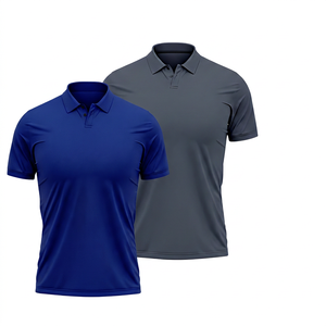 Polo en maille à séchage rapide pour homme, manches courtes, couleur unie, vêtements décontractés, noir et bleu marine, polyester - Product Image 2