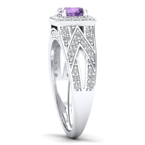 REYES Exclusive Design 925 Sterling Silver Round Cut 0.5CT Amethyst Gemstone Ring GRA Certified Moissanite Anniversary Gift Ring - Product Image 3