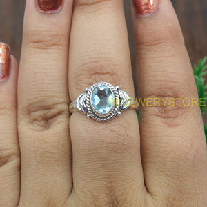 Anillo de Topacio Azul Natural en Plata de Ley 925, Hecho a Mano, Corte Ovalado Vintage, para Mujer, Proveedor de Joyería al por Mayor - Product Image 5