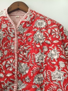 Handmade <b>Quilted</b> Cotton <b>Jacket</b>: Floral Reversible Indian Coat - Product Image 3