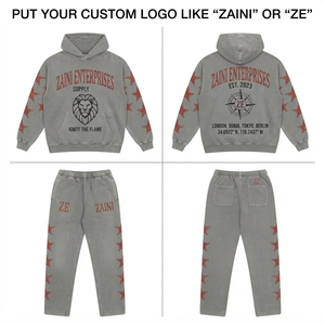 Chándal de Felpa para Hombre, 400 GSM, Algodón y Poliéster, Lavado Vintage, Gris con Estampado de Estrella Roja, Bordado Personalizado, Logotipo Impreso, OEM, ODM - Product Image 1