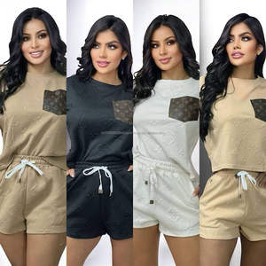 Conjunto de 2 Piezas de Shorts y Camiseta de Punto Jacquard de Algodón y Elastano para Mujer, Estilo Y2K, para Verano, Playa y Aire Libre, Venta al Por Mayor, en Stock - Product Image 6