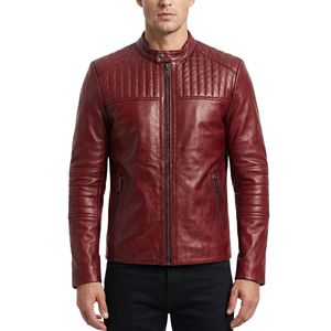 Deep Maroon Dual Zippered <b>Men</b> <b>Leather</b> <b>Jacket</b> Chest Pockets Snap Button Breathable High Quality <b>Leather</b> <b>Jackets</b> - Product Image 3