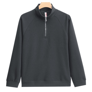 Sudadera OEM de algodón 320G para hombre, con media cremallera, cuello alto, manga raglán, corte holgado, manga larga, informal, deportiva, al por mayor - Product Image 5