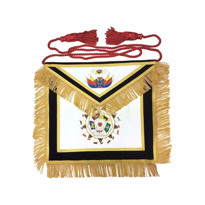 Delantales de Rito Escocés de 32.º Grado al por Mayor, Regalia Masónica Personalizada con Flecos Dorados Decorativos, Cordón Trenzado Rojo y Diseño Personalizado - Product Image 1