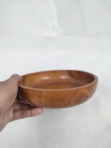Ensaladera grande de madera de teca natural, hecha a mano, tazones redondos de madera para servir, hechos a mano en India. - Product Image 2