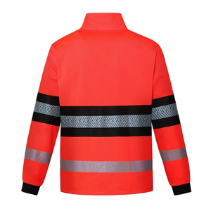 Chaqueta de Seguridad de Alta Visibilidad Clase 1 Reflectante Roja con Rayas Negras y Bandas Plateadas Impermeable con Logotipo Personalizado - Product Image 2