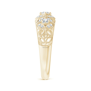 Anillo de compromiso y boda de lujo con diamante de laboratorio de corte floral vintage y milgrain, en oro de 10K, 14K, 18K y plata de ley 925, 935 - Product Image 3