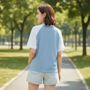 Camiseta Personalizada para Mujer, Mezcla de Poliéster/Algodón, Logotipo Impreso en DTF, Tejido de Punto Grueso de Secado Rápido, Color Sólido, Estilo Casual - Product Image 6