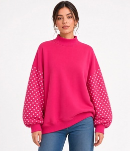 Ladies <b>Mock</b> <b>Neck</b> Pullover Polka Dot Long Sleeve Design Casual Oversized Style <b>Top</b> Trendy Everyday Fashion Wear - Product Image 3