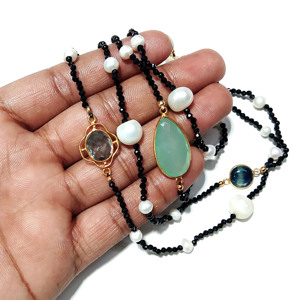 Natural Multicolor Gemstone Beaded <b>Statement</b> <b>Necklace</b> 925 Sterling Silver Handmade Bohemian Style Unisex Third Party Certified - Product Image 1