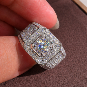 Luxury Moissanite <b>Mens</b> <b>Ring</b> 925 Sterling <b>Silver</b> Iced Out Hip Hop Engagement <b>Ring</b> Cushion Cut Diamond Look - Product Image 1