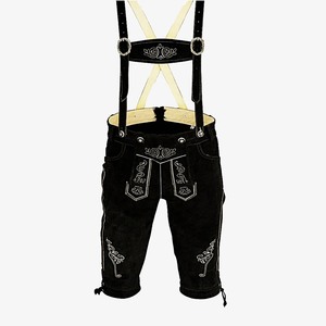 Lederhosen traditionnels pour hommes en laine noire, cuir véritable bavarois, motif droit, broderie, détails classiques, tailles européennes 46-62 - Product Image 1