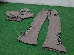 Conjunto de Sudadera con Capucha Larga y Pantalones de Chándal para Mujer, Bordado Desgastado, Ligero, Teñido Liso, de Alta Calidad, Venta al por Mayor, Casual - Product Image 3