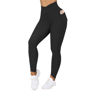 Leggings noirs taille haute pleine longueur avec poches, extensibles, respirants, sportifs, pour femmes, pantalons de sport pour femmes - Product Image 1