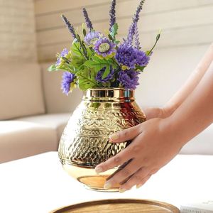 Premium antique gold finished brass flower <b>vase</b> for formal settings interior decor or traditional cultural festivals - Product Image 2