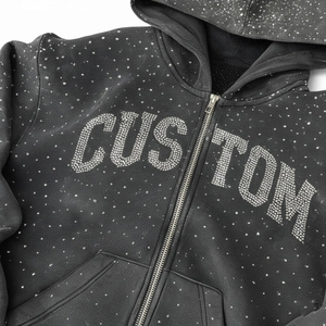 Black Rhinestone Zip Hoodie Sparkly <b>Studded</b> Hoodie Streetwear Fashion New Stylish Warm Cotton Hoodie Unisex Designer Pullover - Product Image 3