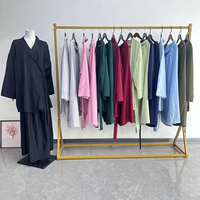 Traje Musulmán Eid de Dos Piezas para Mujer, Estilo Modesto, Chifón, Recto, Simple, Natural, Ecológico, Transpirable, Largo hasta el Suelo, 100% Algodón