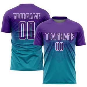 Custom Soccer Jersey Set Purple Teal Gradient Sublimated Moisture Wicking 100% Polyester Unisex Adult Short Sleeve <b>Athletic</b> Fit - Product Image 6
