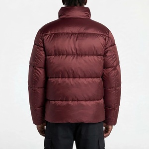 Chaqueta de plumón para hombre, color granate, para invierno, gruesa, brillante, con cuello alto, cremallera completa, informal, estilo urbano, abrigo cálido. - Product Image 2