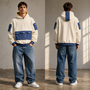 Hoodie Streetwear Oversize Personnalisé 100% Coton Écologique Respirant Uni avec Poche, Impression par Sublimation OEM, Polaire 340g - Product Image 3
