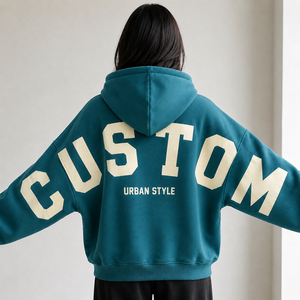 Wholesale Custom Urban Style Teal <b>Drop</b> Shoulder Hoodies Oversized Heavyweight Cotton Unisex Pullover <b>Back</b> Lettering Print Tops - Product Image 1