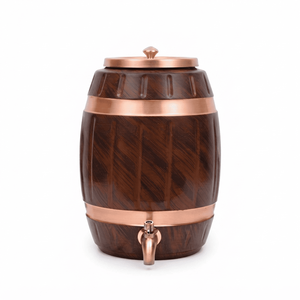 Distributeur d'eau en cuivre finition bois, style baril avec couvercle, serveur de boissons, distributeur métallique fait main pour la maison, la cuisine et l'exportation - Product Image 1