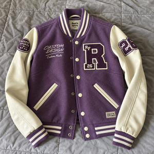 Veste universitaire brodée personnalisée unisexe, tissu avec manches en similicuir, manteaux de baseball à boutons personnalisés, vente en gros OEM - Product Image 3