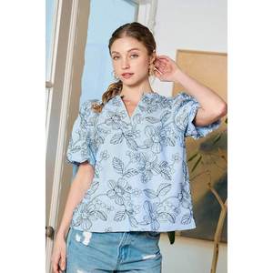 Umgee Chemisier décontracté à imprimé floral avec manches bouffantes pour femme - Product Image 2