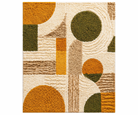 Handgeknüpfter Wollteppich, Moderner Geometrischer Teppich, Gelb-Grüner Neutraler Teppich, Strukturierter Teppich, Skandinavischer Minimalistischer Wohnzimmerteppich